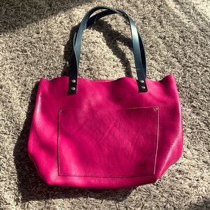 Hot pink leather tote
